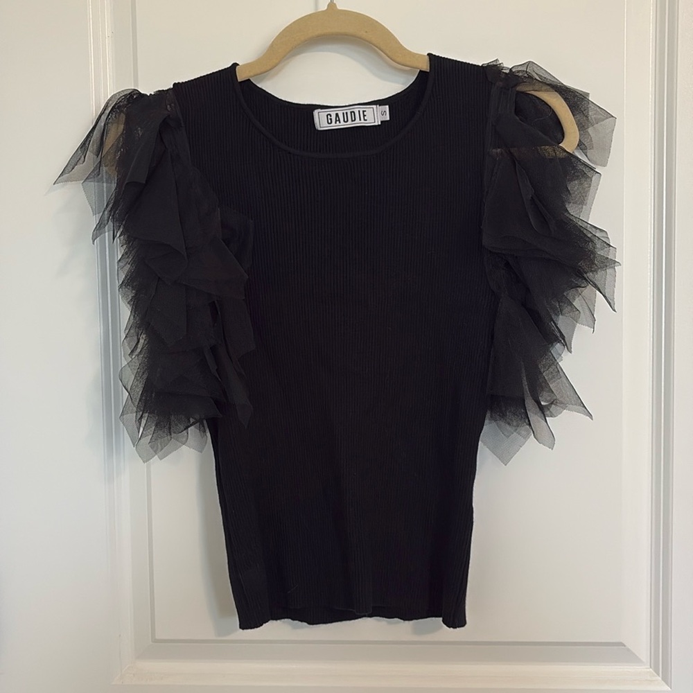 Black tulle sleeve top